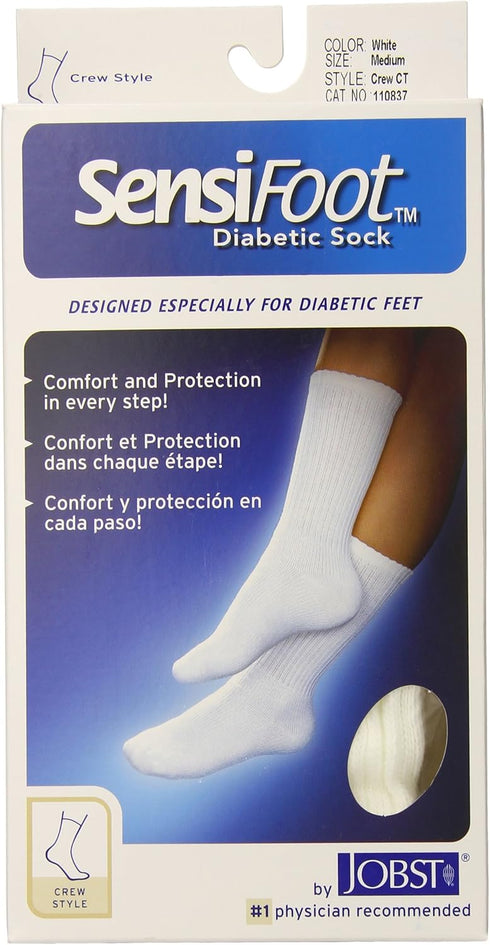 JOBST Sensifoot Diabetic Crew Sock, Medium, White