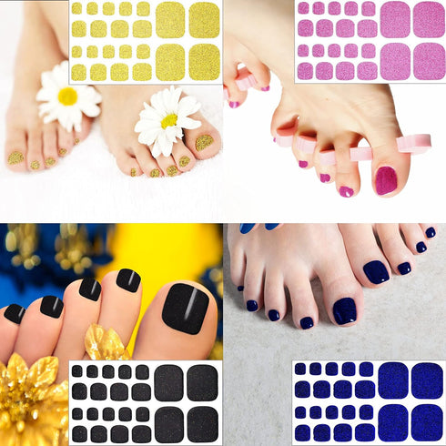 Maitys 440 Pcs Glitter Toenail Stickers, 20 Sheets with 2 Nail Files, Solid Color Full Nail Wraps for Women