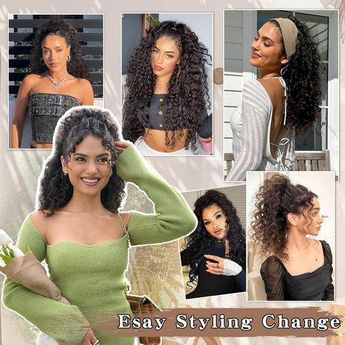 Ponytail Extension, Curly Drawstring Ponytail for Women, 18 Inch Natural Fluffy Synthetic Hairpiece