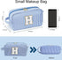 Initial Makeup Bag for Women - Monogram Cute Blue Cosmetic Toiletry Pouch, Personalized Birthday Gifts