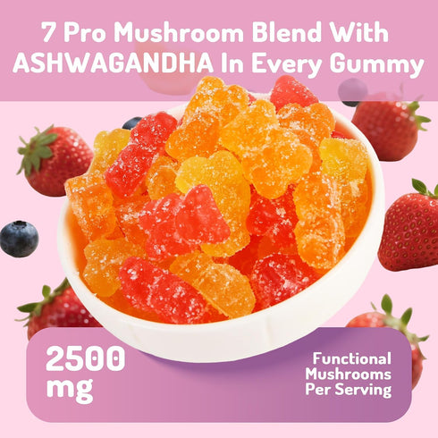 KAACHLI Gummies 500mg 8 Gummies Adults,80 Count Ashwagandha and Mushroom with Mushroom Blend (Reishi,Lion's