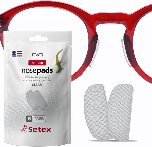 Setex Gecko Grip 1mm Anti Slip Eyeglass Nose Pads, Bulk Pack of 15 Clear Pairs, USA Made