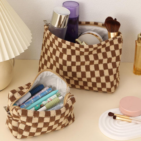 LYDZTION Makeup Bag for Women, 1Pcs Large Capacity Cosmetic Bag and 1Pcs Pencil Case Travel Toiletry Organizer
