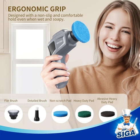 MR.SIGA Electric Spin Scrubber, Detailed Brush Refills, 3 Pack
