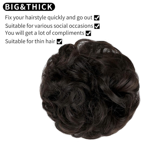 Messy Bun Hair Piece, Thick Updo Scrunchies Hair Extensions for Women Girls, Dark Brown