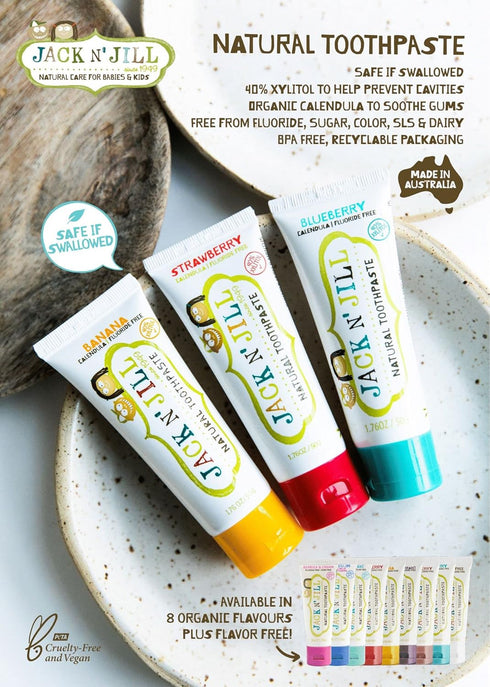 Jack N' Jill Natural Toothpaste for Kids - Fluoride Free, 40% Xylitol, BPA Free - Blueberry & Blackcurrant, 2 Pack,