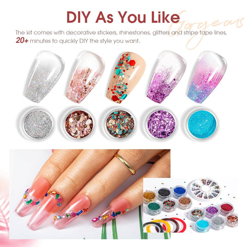 ROSALIND Poly Nail Gel Kit - 20 Colors + 76 Nail Art Accessories | Clear Nude Poly Nails Gel Kit Starter with Mini UV