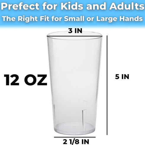 Restaurant Grade, BPA-Free 12oz Clear Plastic Cups 6pk, Durable Break Resistant Drinking Glasses for Cafe, Party
