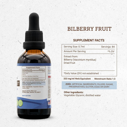 Secrets of the Tribe Bilberry Fruit Alcohol-Free Liquid Extract - Bilberry Dried Fruit Tincture Supplement, 2 FL OZ