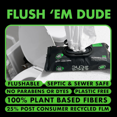 DUDE Wipes Flushable Wipes, 3 Pack of 144 Extra-Large Herbal Relief Wet Wipes, Septic Safe Butt Wipes for Adults
