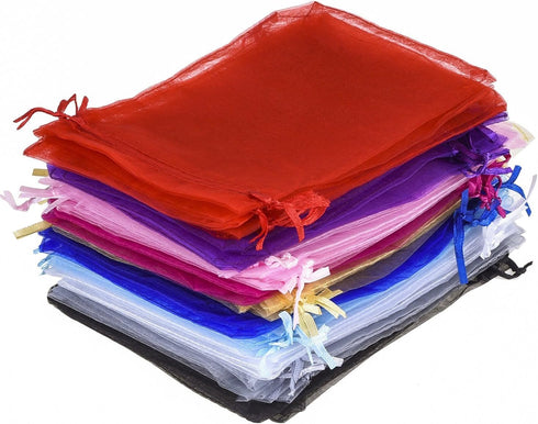 Wudygirl 100 PCS Drawstring Organza Bags 5X7 inches - Jewelry Pouches for Wedding Baby Shower Party Favors