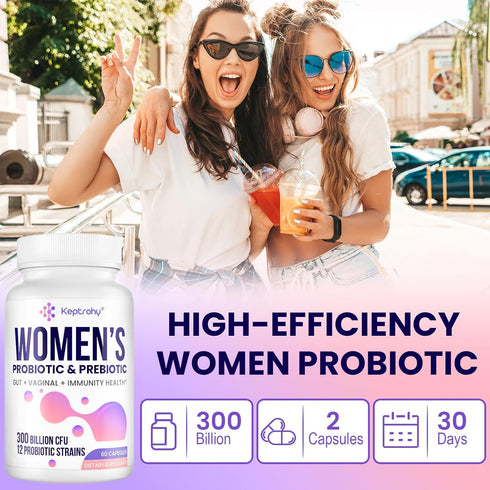 Vaginal Probiotics for Women - 300 Billion CFUs, 12 Strains with Prebiotic, Organic Cranberry Extract, 60 Capsules