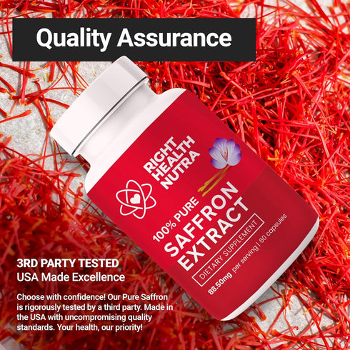 Saffron Extract 88.50mg - 60 Capsules - 100% Pure Saffron Supplements - Saffron Capsules - Saffron Supplements - Improves Mood - Saffron Pills for Eyesight