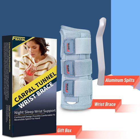 FEATOL Carpal Tunnel Wrist Brace Night Support for Pain Relief, Metal Splint Stabilizer with Hand Brace, Left (S/M)