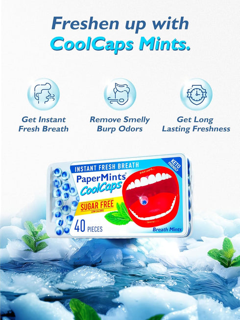 CoolCaps Instant Fresh Breath Mints, Sugar-Free 4 Pack, 160 Capsules for Extreme Bad Breath Treatment, Peppermint