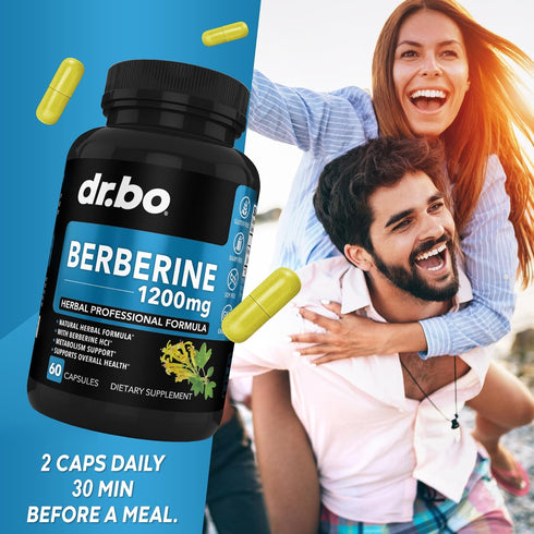 Berberine Supplement Capsules, 1200mg HCL for Healthy Metabolic Support, 60 Pills, Pure Berberine