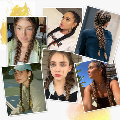 YOGFIT 2PCS DIY Braid Ponytail Extension - Long Straight Wrap Around Hair Extensions for Women