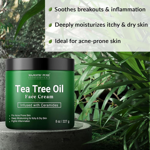 MAJESTIC PURE Tea Tree Oil Face Cream 8 Oz - Moisturizer for Dry Skin, Acne, and Scars