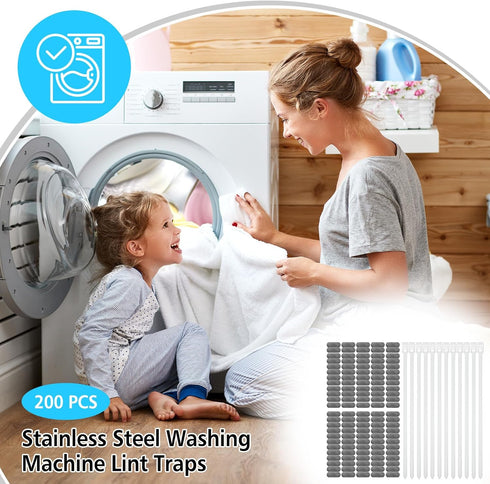 200 Pack Washing Machine Lint Traps, Stainless Steel Lint Catcher for Washer Hose Drain