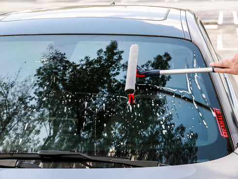 DSV Standard Professional Window Squeegee | 10" Soft Rubber Strip with 2-in-1 Window Cleaner Sponge & Telescopic