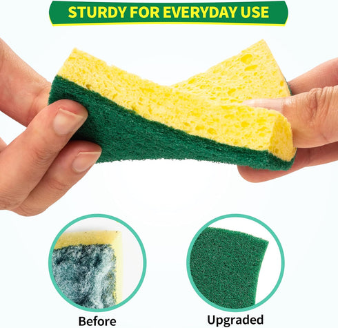 Heavy Duty Sponges, 12 Pack Cellulose Dual-Sided Kitchen Scrub Sponge for Dishwashing