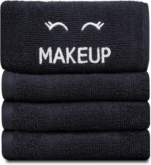 White Classic Bleach Safe Black Makeup Washcloths, 6 Pack - Super Soft Luxury Cotton Towels for Cleansing
