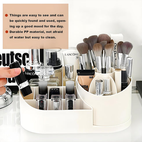 Makeup Organizer Countertop with Rotating Brush Holder, Multifunctional Storage for Vanity, Bathroom, Dresser