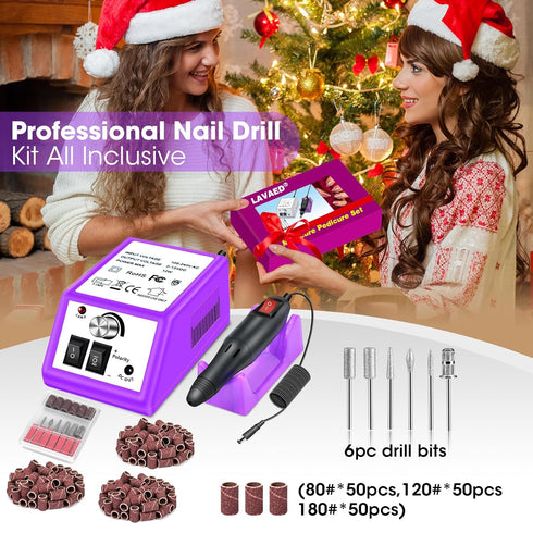LAVAED Nail Drill Professional E Filer, Electric Nail File Kit with 156pcs Sanding Bands and Nail Drill Bits