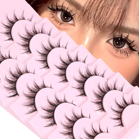 Manga Lashes Natural Look False Eyelashes, 3D Volume Mink Wispy Fluffy Spiky Pack, Korean Japanese Cosplay, 7 Pairs by