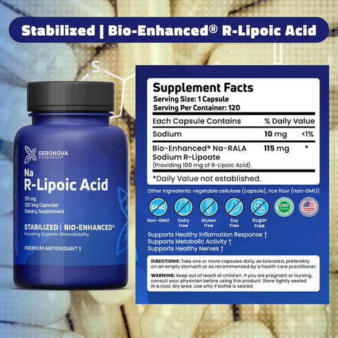 Bio-Enhanced R-Lipoic Acid, 115 mg Capsules for Enhanced Absorption, 120 Count - Magnesium Supplement