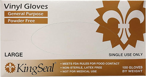 KingSeal LARGE Clear Vinyl Disposable Gloves, Powder-Free, 4 mil - 4 boxes of 100 Gloves (400 Count)