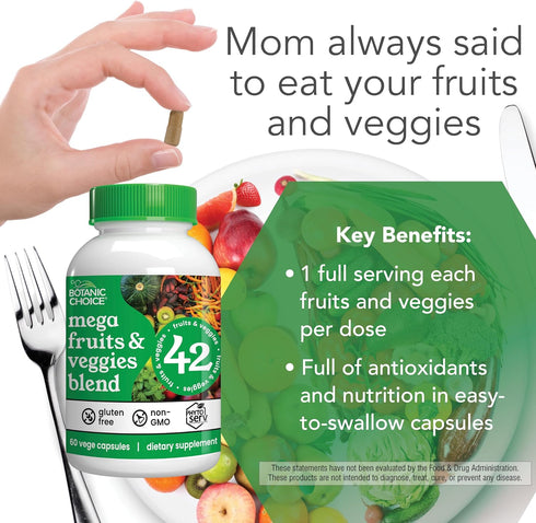 Botanic Choice Mega Fruits and Veggies Blend, 42 Fruit & Vegetable Superfood Capsules, 60 Capsules