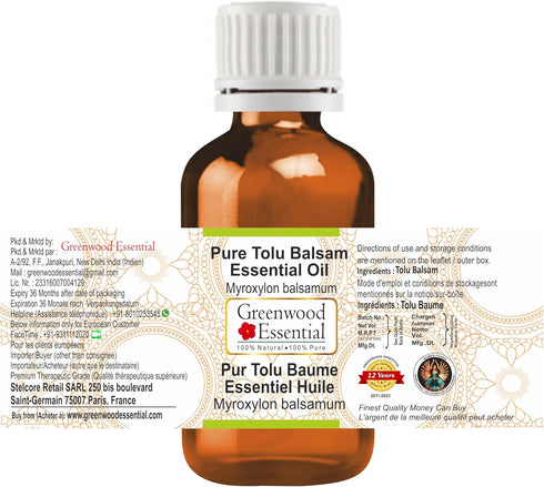 Pure Tolu Balsam Essential Oil (Myroxylon balsamum) Steam Distilled 15ml (0.50 oz)