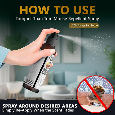 Tougher Than Tom Mouse Repellent Spray – 3 Pack - 8 fl oz Premium Cinnamon and Peppermint Oil Spray for Rodents,