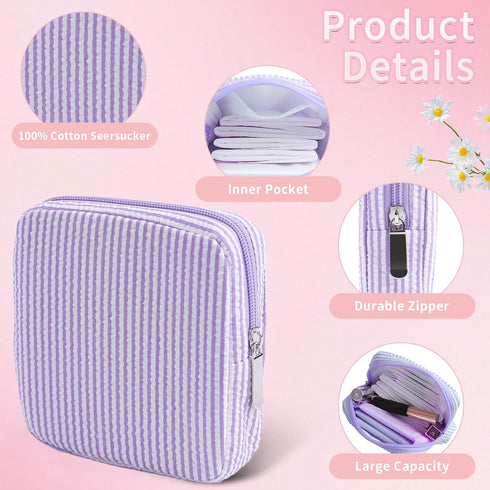 Teircno Period Bag for Teen Girls | Striped Sanitary Napkin Storage Bag | Cute Pads Pouch for Period | Menstrual Pouch