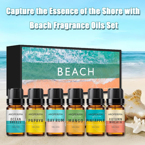 Set 6x10ML Beach Fragrance Essential Oil - Ocean Breeze, Bay Rum, Pineapple, Autumn Wreath, Mango, Papaya Essential Oil