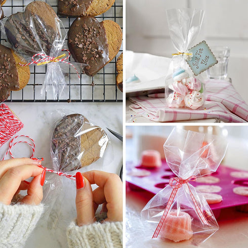 Augshy 300 Pcs 6x8" Treat Cello Bags - 300 Twist Ties, 1.4 Mils Thickness OPP Plastic Bags for Wrapping