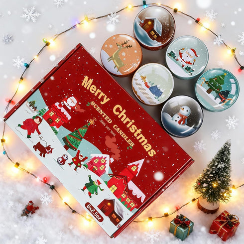 Obcxin 6 Pack, 100% Christmas Scented Candle Gift Christmas Candles for Home Scented, Natural Soy Wax Long Lasting Jar