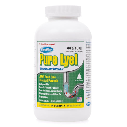 ComStar Pure Lye | 99% Pure Sodium Hydroxide Beads | Eco-Friendly Drain Opener | 2 lb. (30-504)