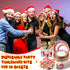 200 Pcs Christmas Dinnerware Set for 25 Guests, Red and White Paper Plates, Napkins, Gold Tableware Kits, Cups, Forks,