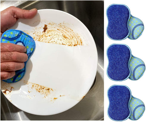 Microfiber Double Sided Scrub & Wipe Sponge Pad for Kitchen & Bath, Reusable Machine Washable (6pc)