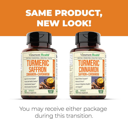 Turmeric Saffron Supplements with Cinnamon & Cardamom | Antioxidant Joint Support | Pack of 2