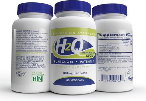 Health Thru Nutrition H2Q CoQ-10, 8X Higher Absorption, Vegan Certified, Cardiovascular Support, Pack of 60