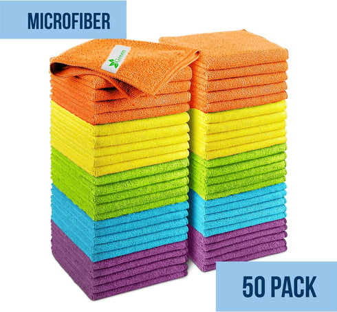 GREEN LIFESTYLE Microfiber Cleaning Cloth 50 Pack | Multicolor | 11.5" x 11.5" | Borderless Microfiber Towels for