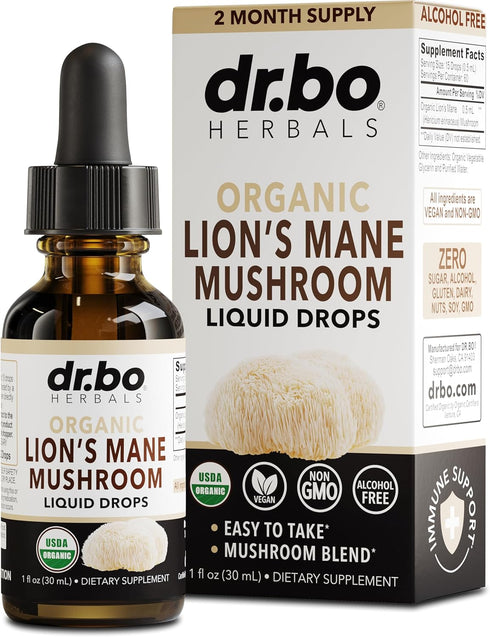 Organic Lion's Mane Mushroom Supplement Drops - 1oz Liquid Tincture for Focus, Brain Health, Vegan Nootropic