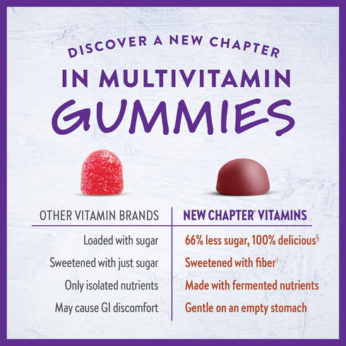 New Chapter Men’s Multivitamin Gummies, 75ct, 66% Less Sugar, Vitamin C, D3 & Zinc, Gluten Free, Berry-Citrus