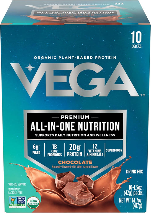 Vega Organic All-in-One Vegan Protein Powder, Chocolate - Superfood Ingredients, Vitamins for Immunity Support, Keto