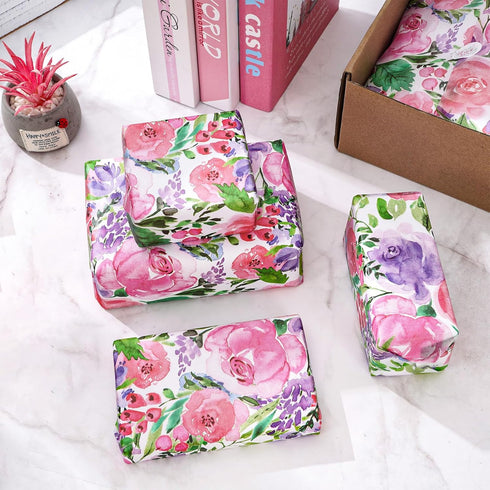 Whaline 100Pcs Floral Tissue Paper, Watercolor Flower Gift Wrapping Paper for Home and Party Gift Wrap