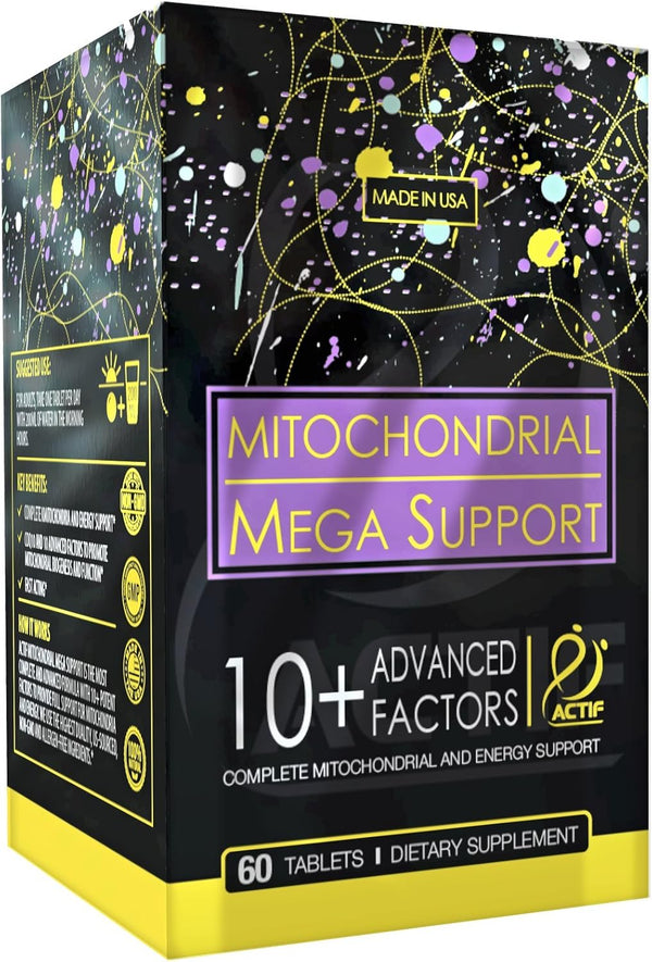 Actif Mitochondrial Mega Support, Non GMO, Fast Acting Energy Support with 10+ Advanced Factors, 60 Count