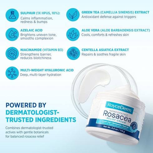 Roycederm Rosacea Treatment for Face with Azelaic Acid Redness Relief & Corrector Sensitive Skin Moisturizer